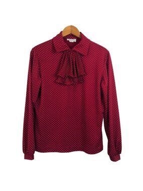 Copy Cats Vintage Womens Polka Dot Blouse Sz Medium Detachable Jabot Red White